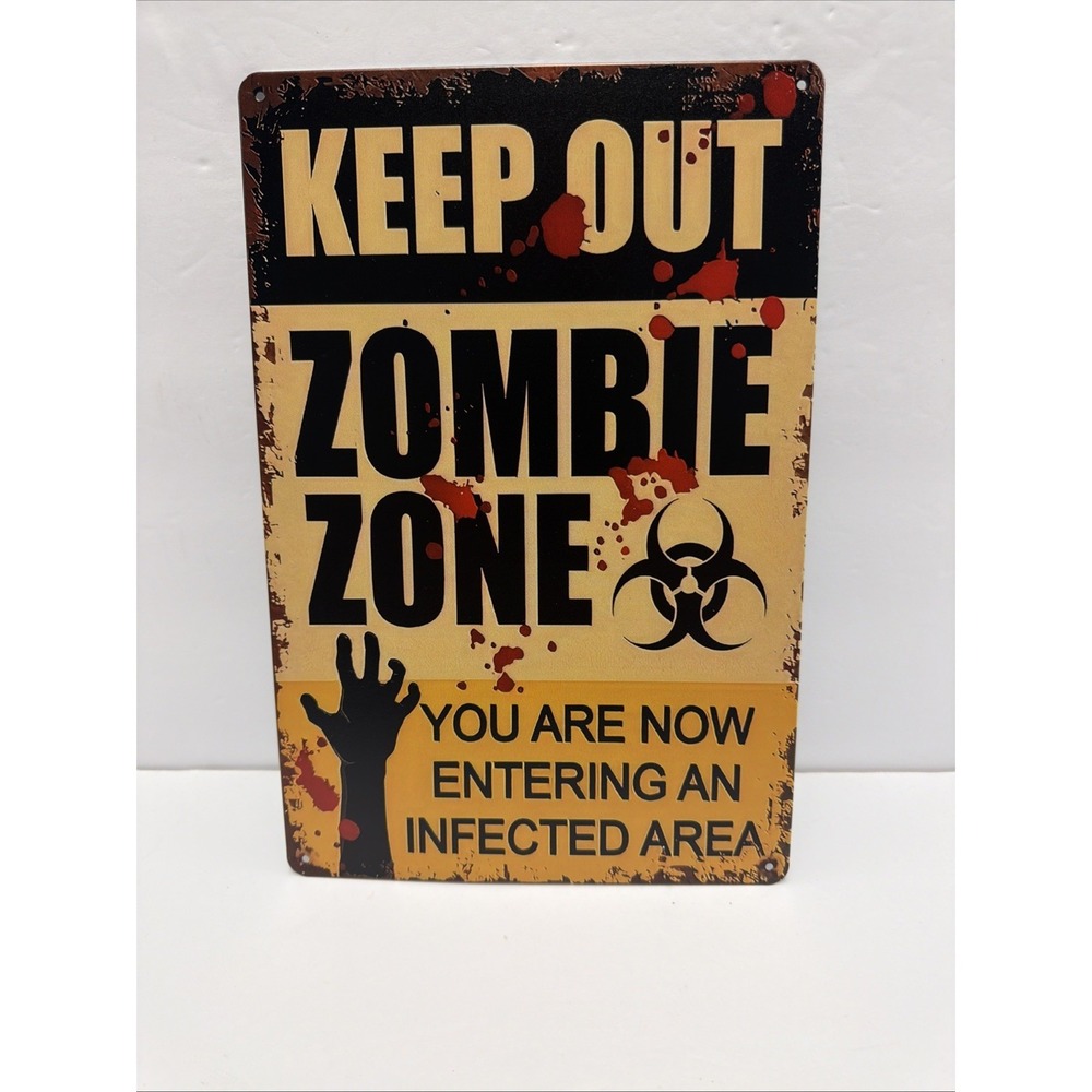 Spooky Signs Halloween Yard‎ Home Decorations Keep Out Zombie Zone 8"x12" Metal